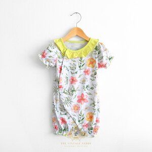 NWT Pretty Girls Romper One-piece Short Sleeve Bubble Floral Lime 0-3M
